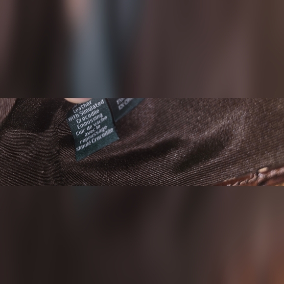 Vintage Brown Lauren Ralph Lauren Croc Embossed Leather Crossbody Gold Hardware - Picture 13 of 16